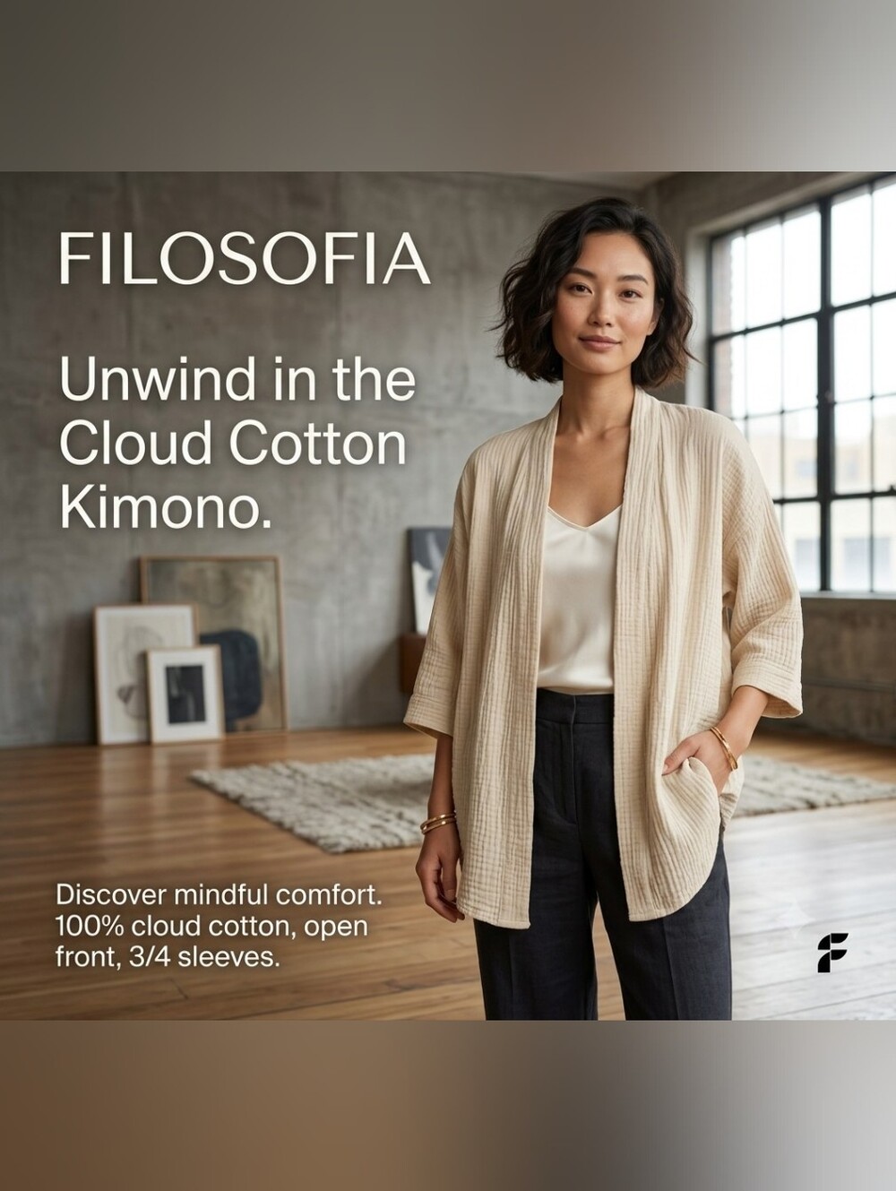 Filosofia open front cloud cotton cardigan/kimono 3/4 sleeves